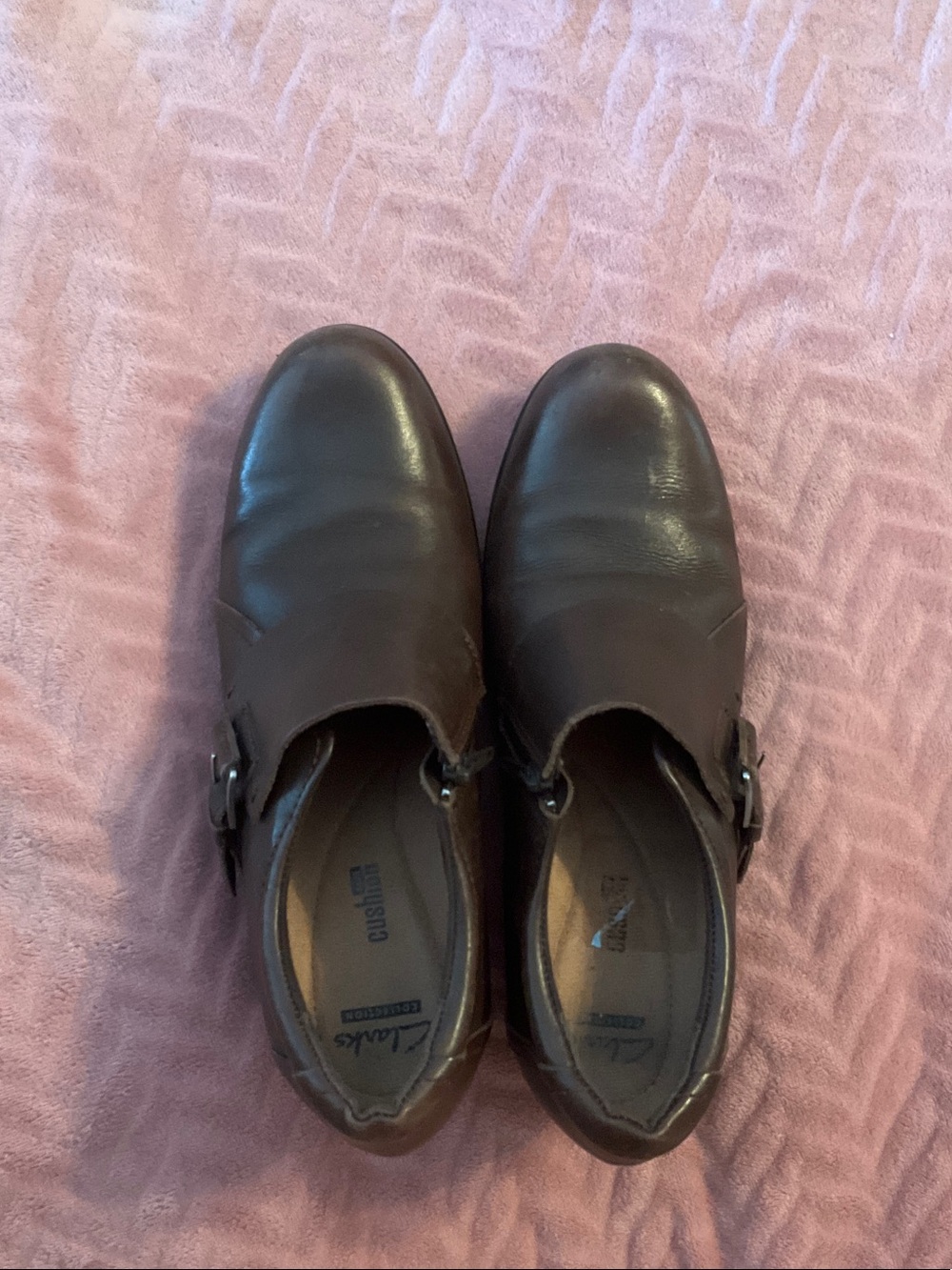 Clarks Brown Leather Slip-On Loafers with Side Buckles